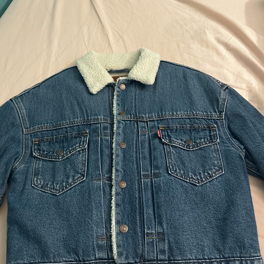 Levi's Blue Denim Teddy Jacket with Cream Sherpa